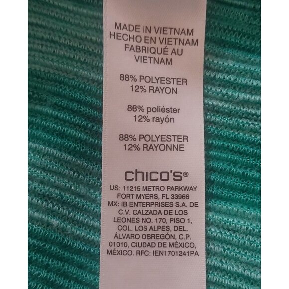 Chicos Green Striped Short Sleeve Top Size 3 Polyester Rayon Blend Womens Shirt - Picture 4 of 7